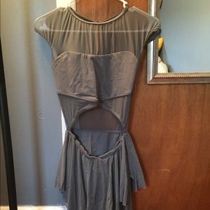 Grey leotard dance costume with flows skirt